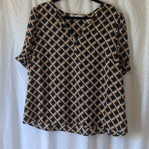 DR2 Teal Navy Gold Blush Geometric Blouse Women's XL